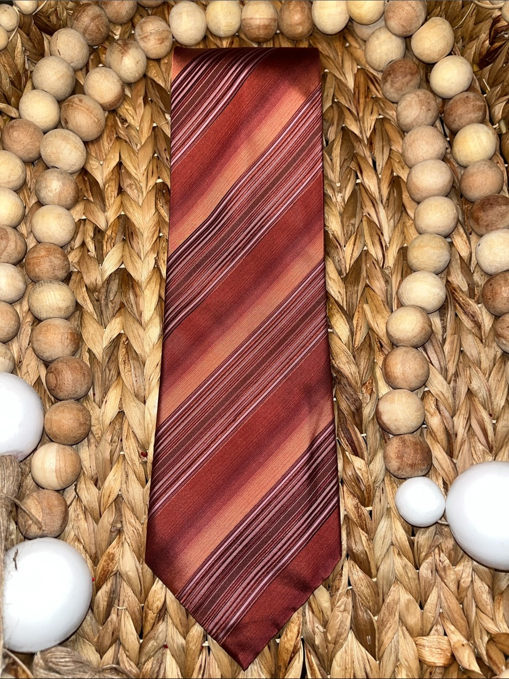 Kenneth Cole Rust and Copper Striped Silk Tie
